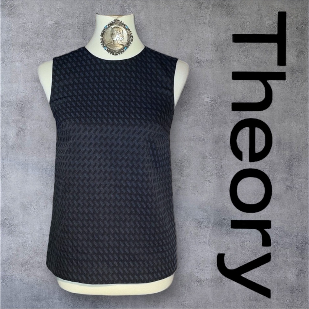 Theory Herringbone Pattern Wool Blend Black Top P/TP 0
